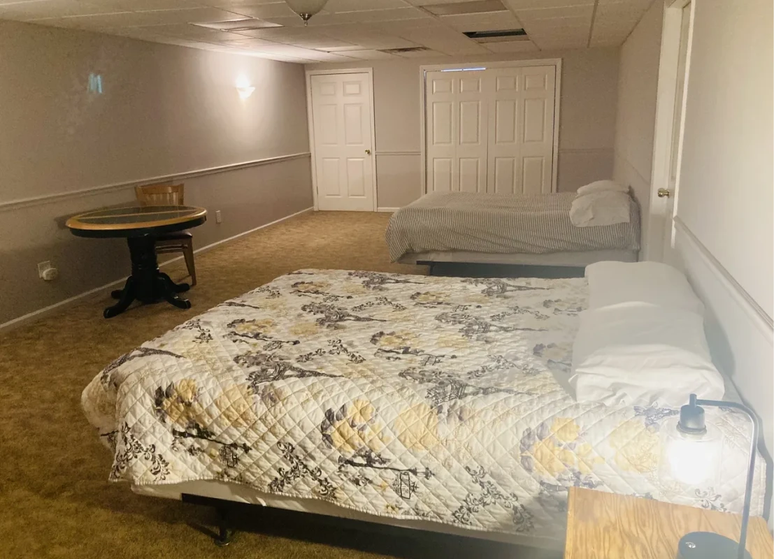 Two beds in a spacious room