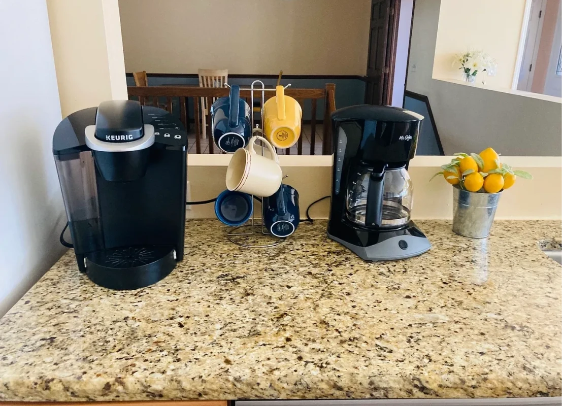 Coffee station with lemons in a bucket