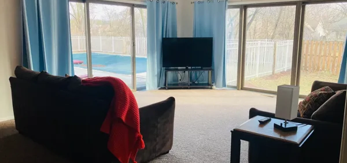 Cozy room with large windows